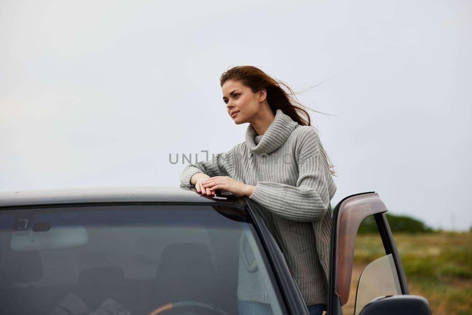 pretty woman near car travel nature trip Relaxation concept. High quality photo