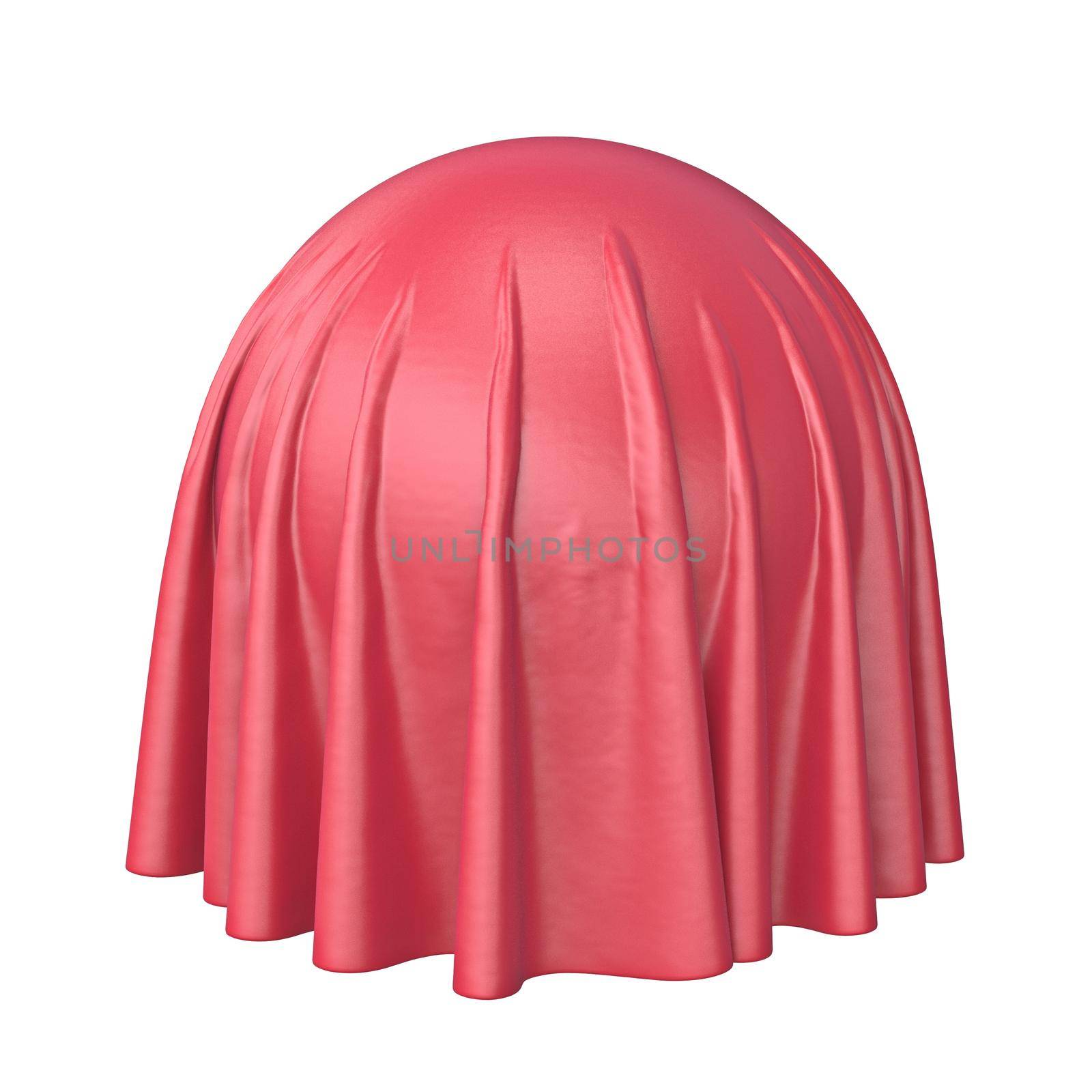 Red silk drapery over sphere 3D rendering illustration isolated on white background