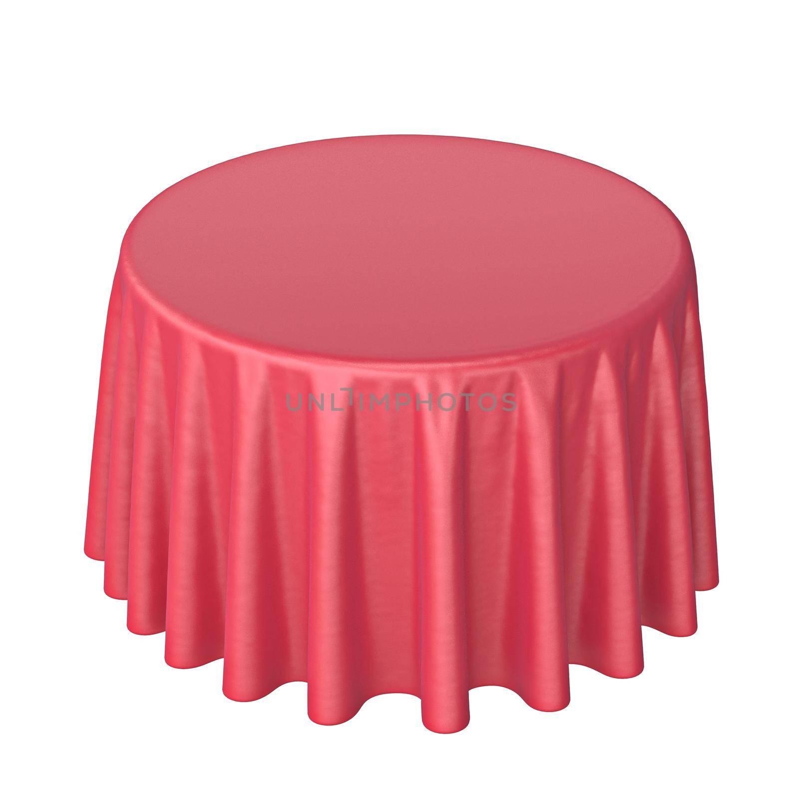 Red round tablecloth 3D rendering illustration isolated on white background