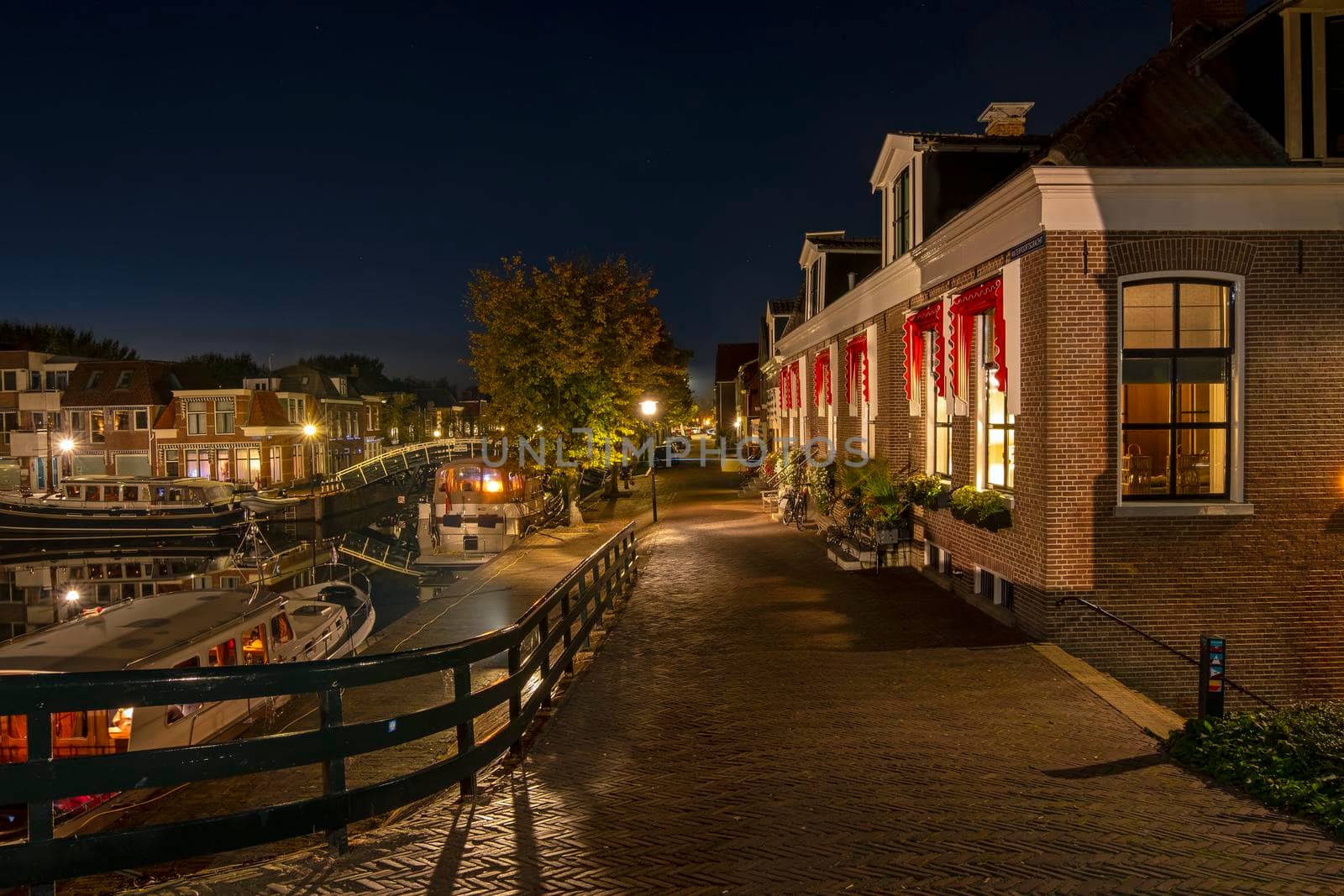 Historical city Sneek by night in the Netherlands