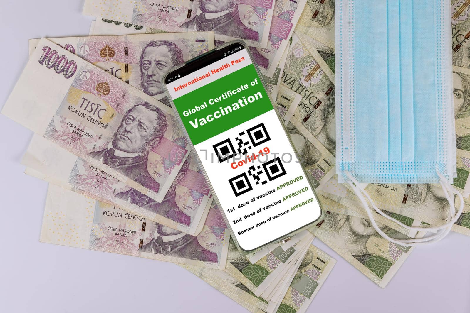 Travel to the Czech with a smartphone digital Covid-19 health passport and , ceska koruna by ungvar