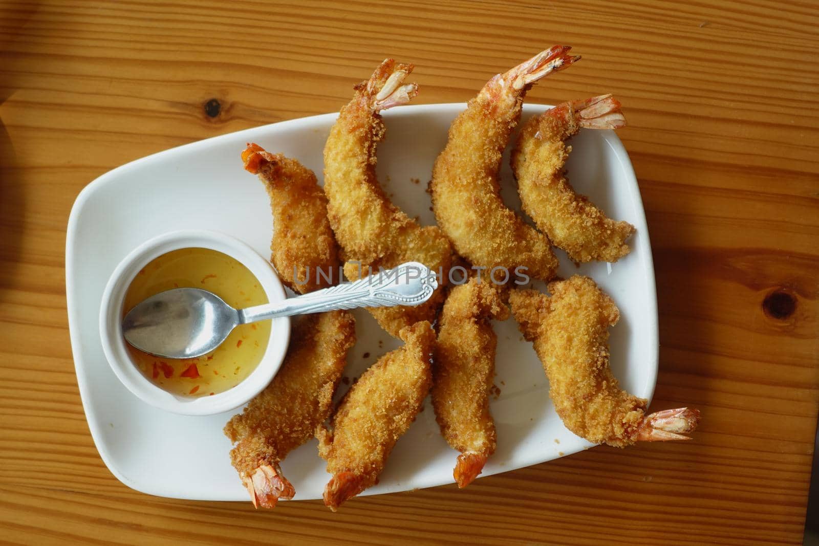 tasty fried king prawn in a plate on table ,