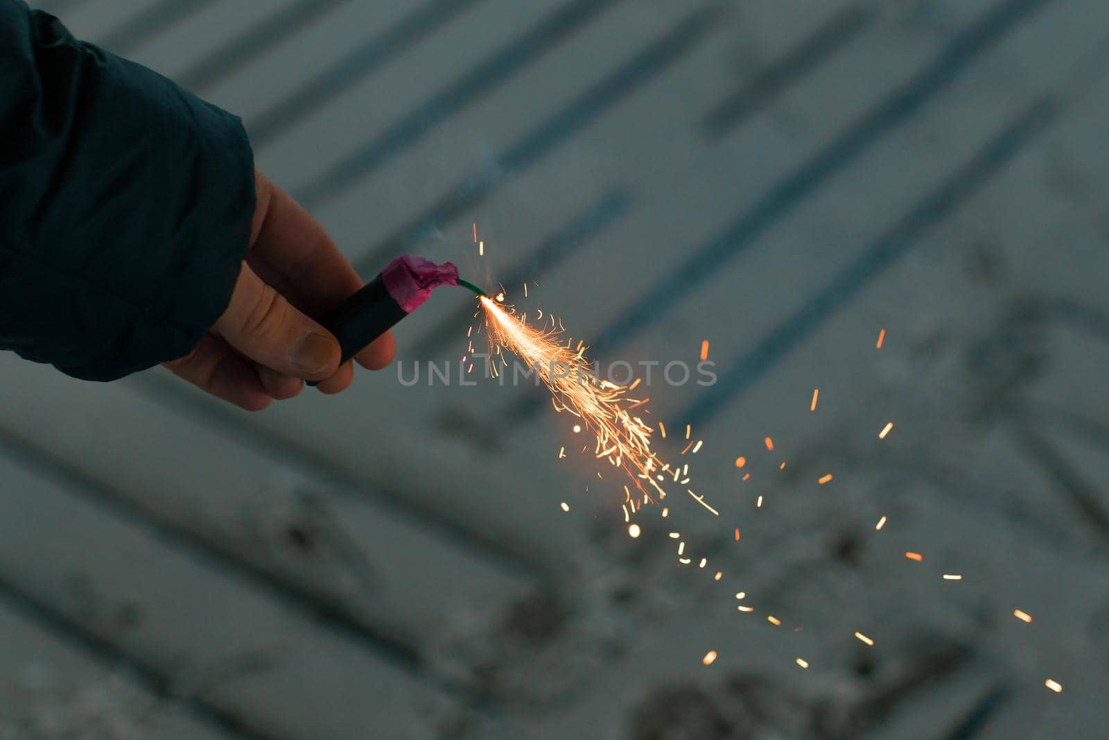 Burning Firecracker with Sparks. Guy Holding a Petard in a Hand by InfinitumProdux
