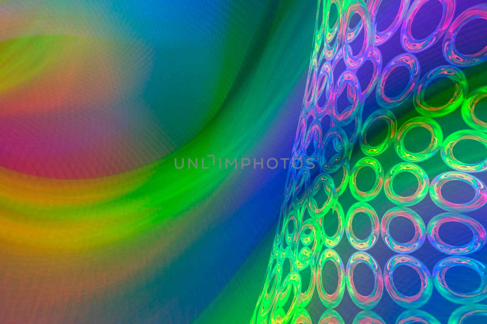 A beautiful rainbow background with an iridescent grid of rings by Vvicca