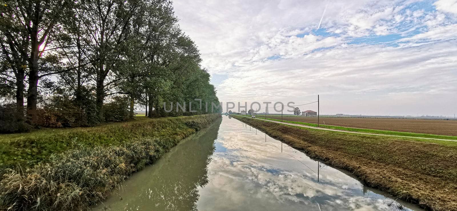 Canal beetween the fields in Suzzara, Italy. High quality photo