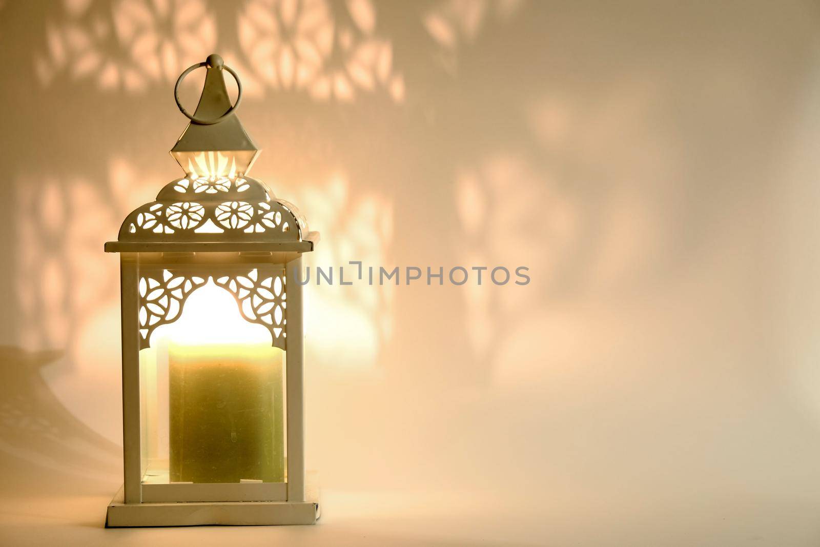 lantern illuminating white background and soft light. High quality photo