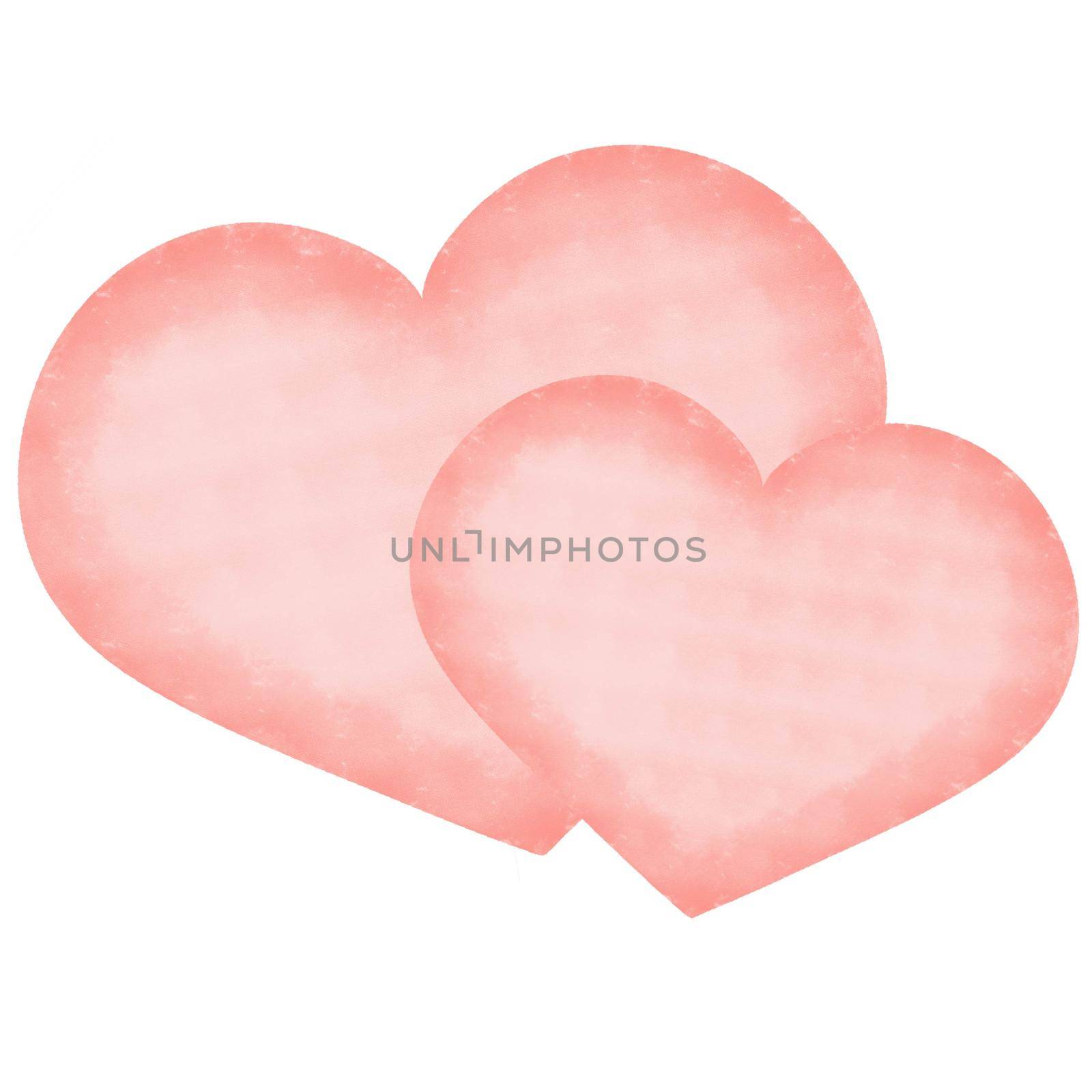 A pair of pink hearts. Watercolor decoration. Decor for cards for Valentine's Day. Bridal hearts