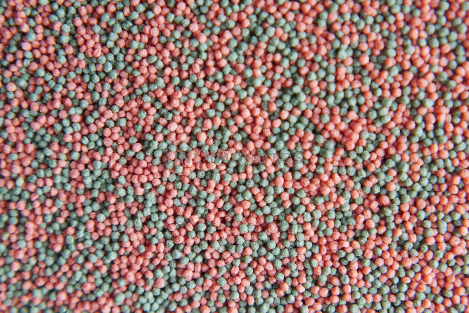 top view of pet fish food in a container .