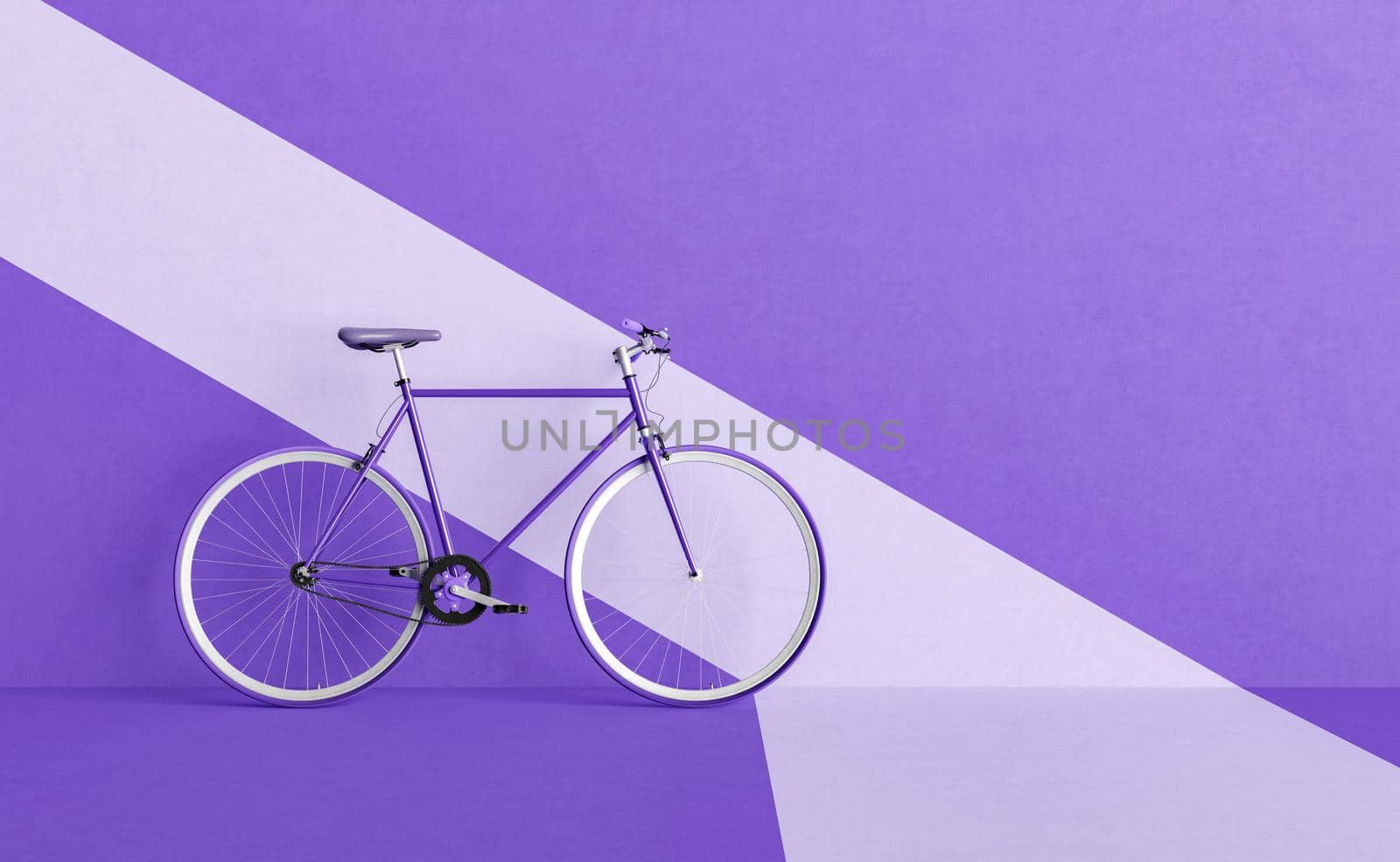 retro bike leaning against the wall and space for text. minimal. color of the year 2022 Very Peri. 3d rendering