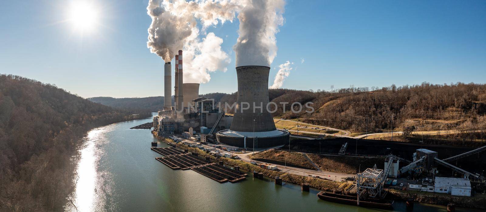Aerial view of the coal powered electricity power station known as Fort Martin outside Morgantown, WV