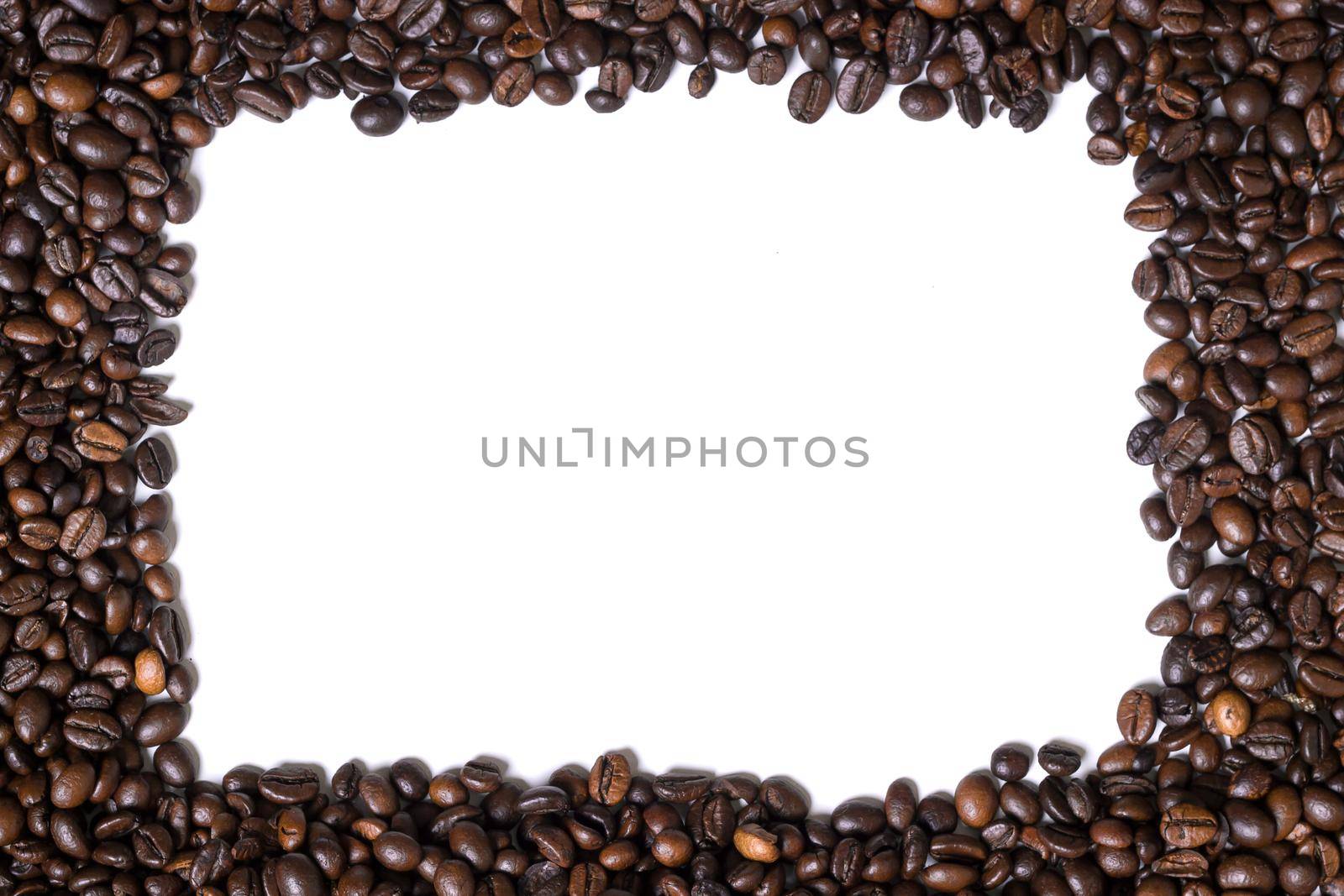 White background with coffee beans on four side by nazarovsergey