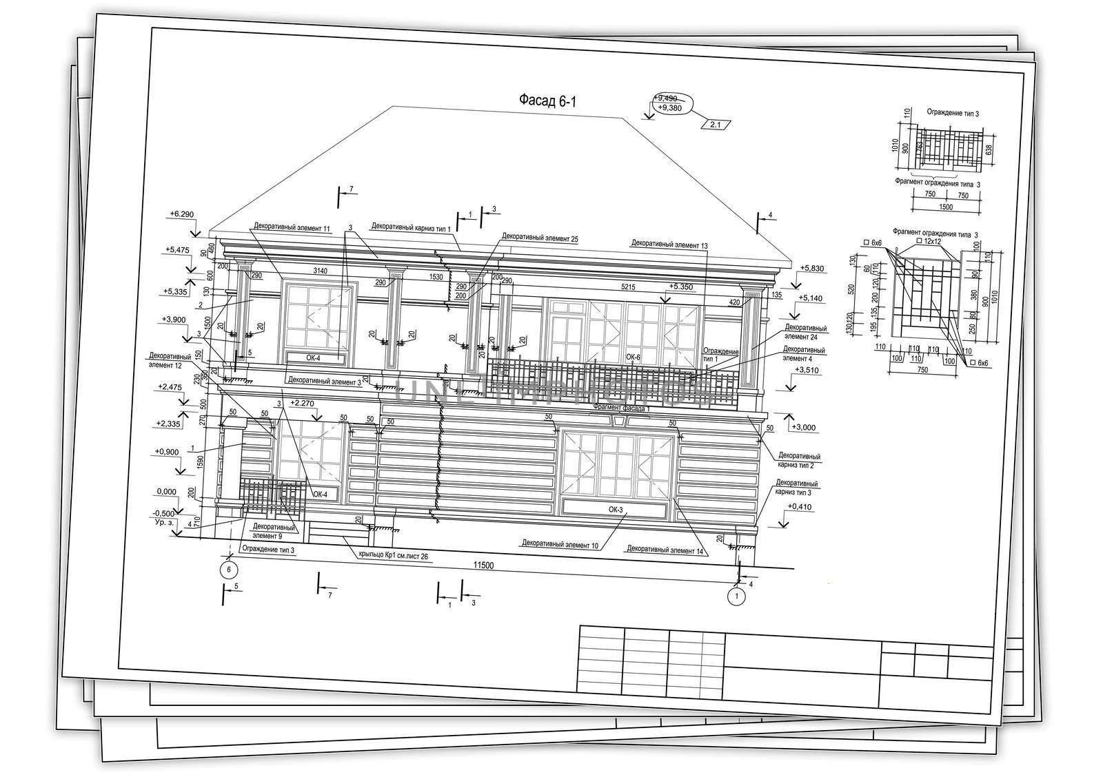 The drawing of a facade of the private house