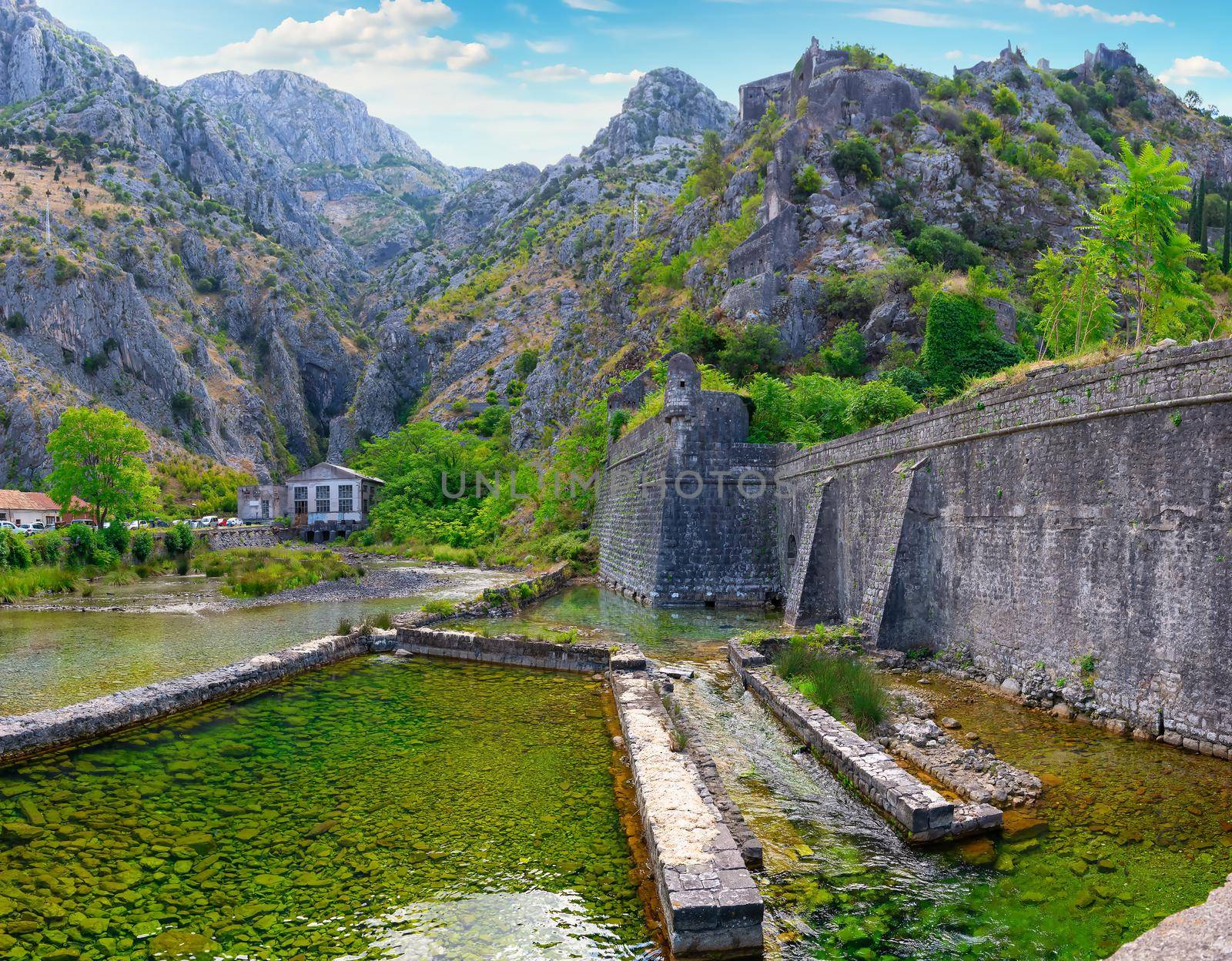 Walls of Bastion in rocks of Kotor, Montenegro