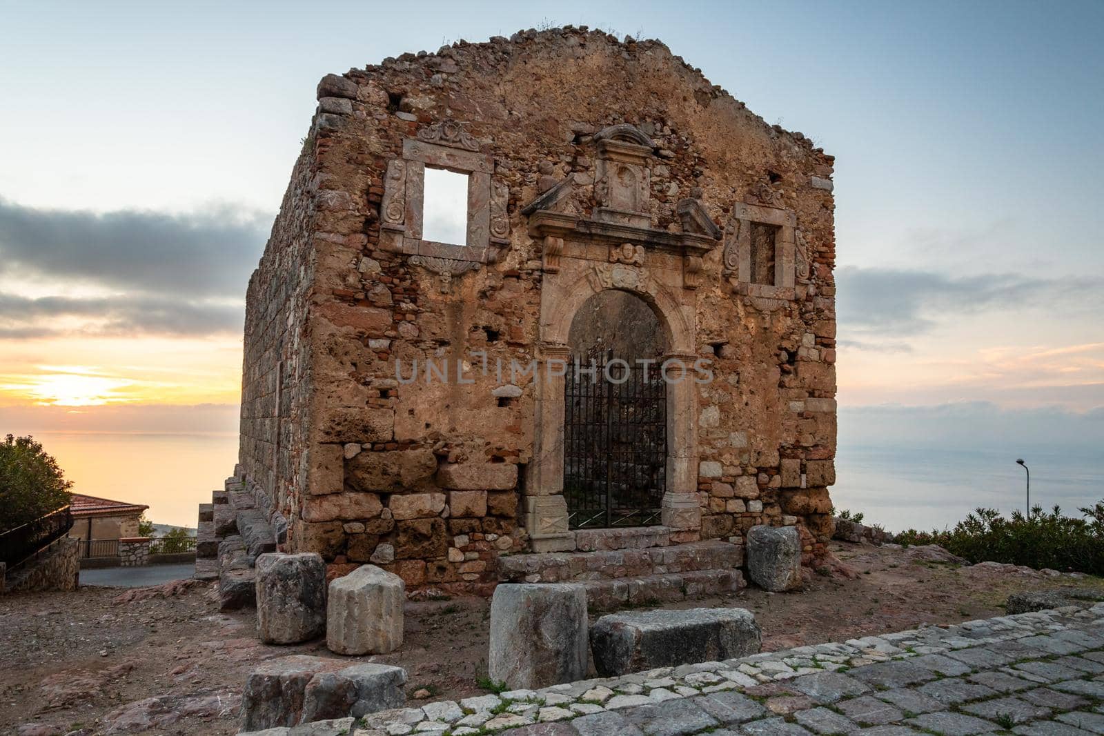 Temple of Hercules in San Marco D'Alunzio at sunset, Nebrodi Park in Sicily, Italy