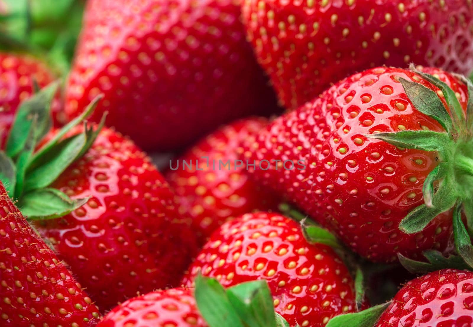 Fresh strawberry background. Ripe in close-up. by nazarovsergey