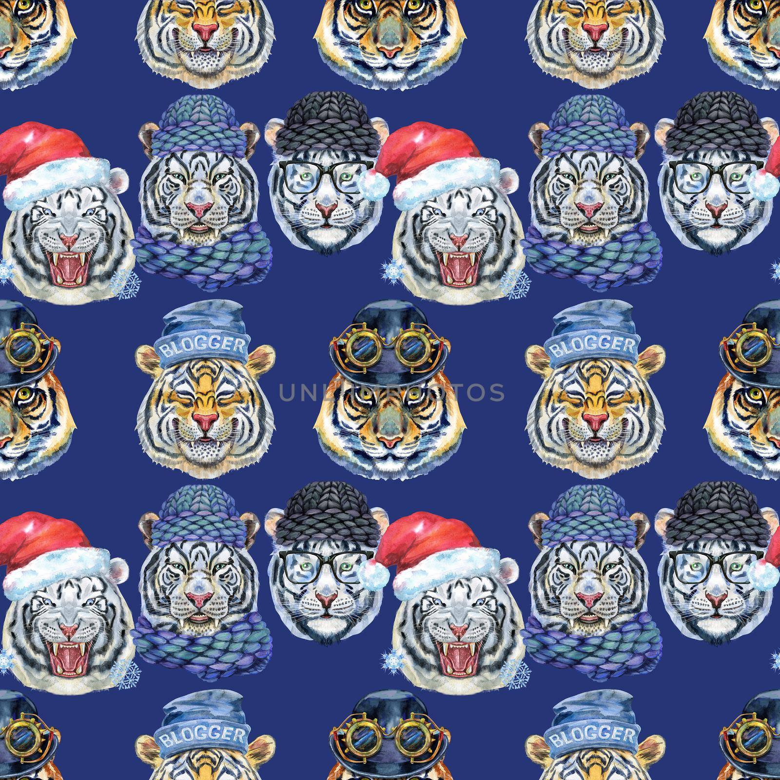 Seamless pattern with the image of a tiger's face. Decor for decoration of textiles or wallpaper. by NataOmsk