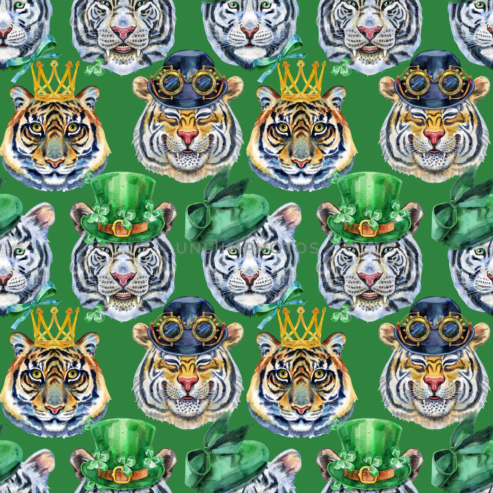 Seamless pattern with the image of a tiger's face. Decor for decoration of textiles or wallpaper. by NataOmsk