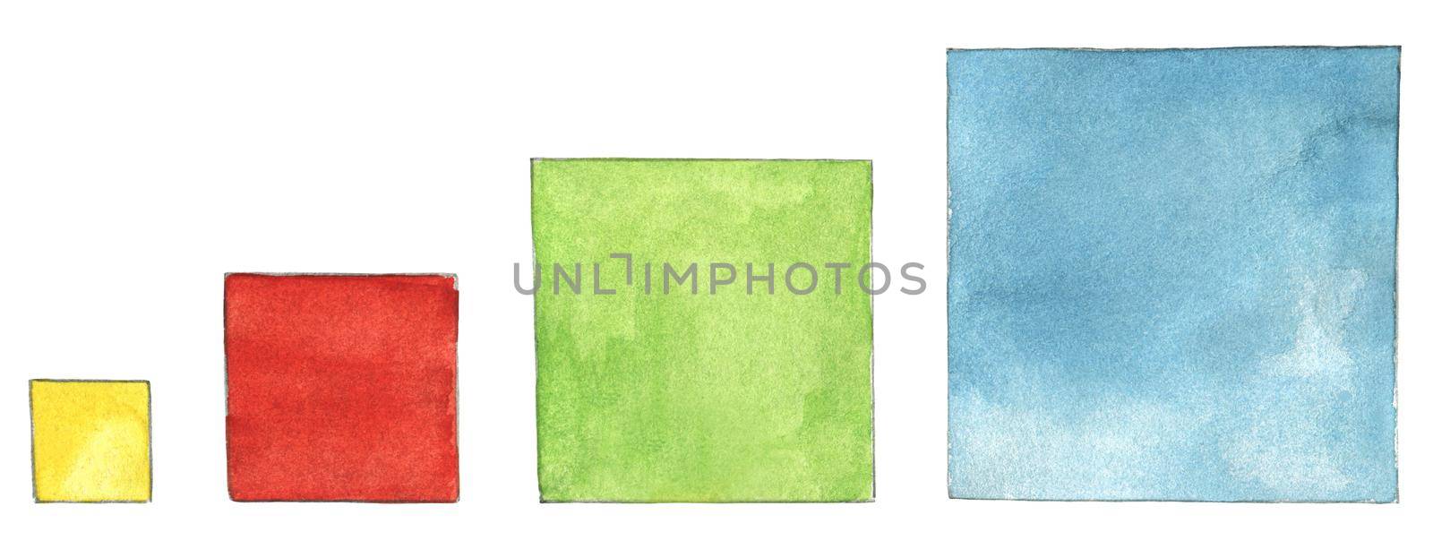 Set of Four Watercolor Square Isolated on White Background. by Rina_Dozornaya
