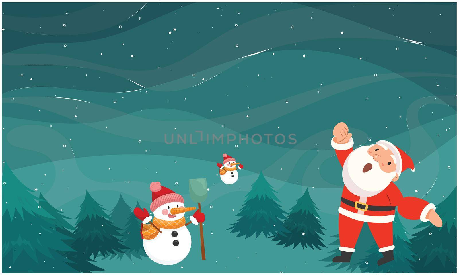 Santa Claus is playing with Snowman in the park during Christmas by aanavcreationsplus