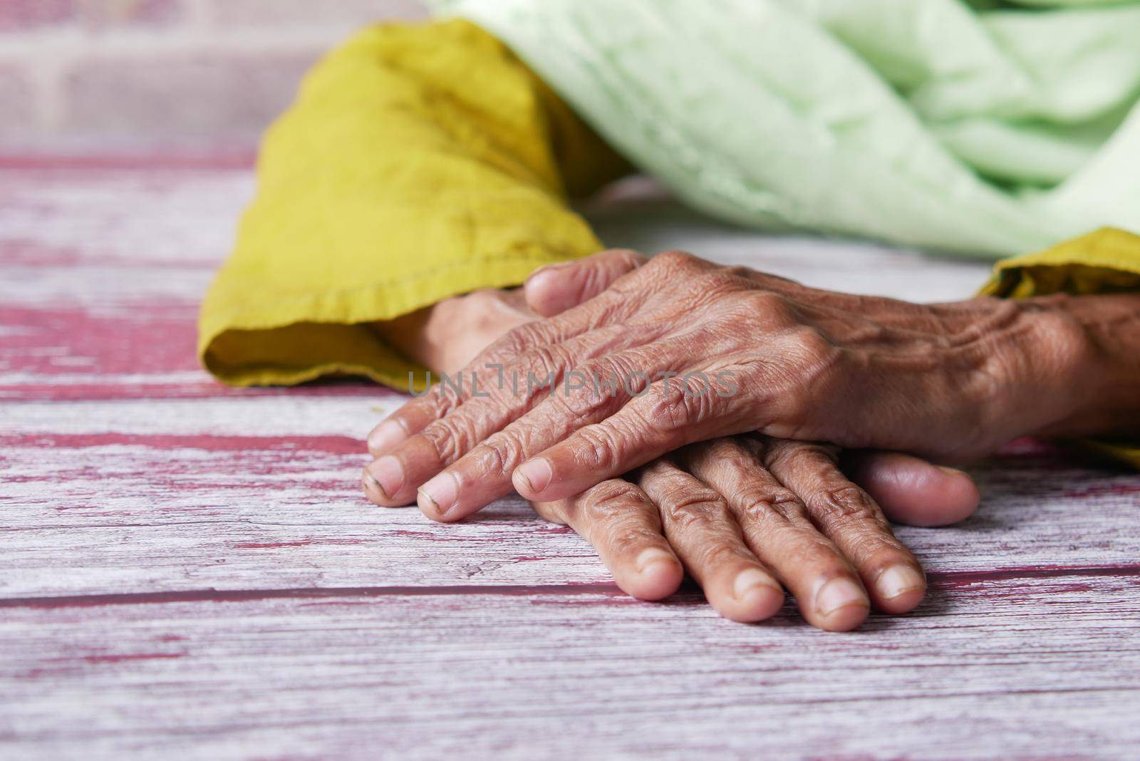 close up of hands of a elderly person ,