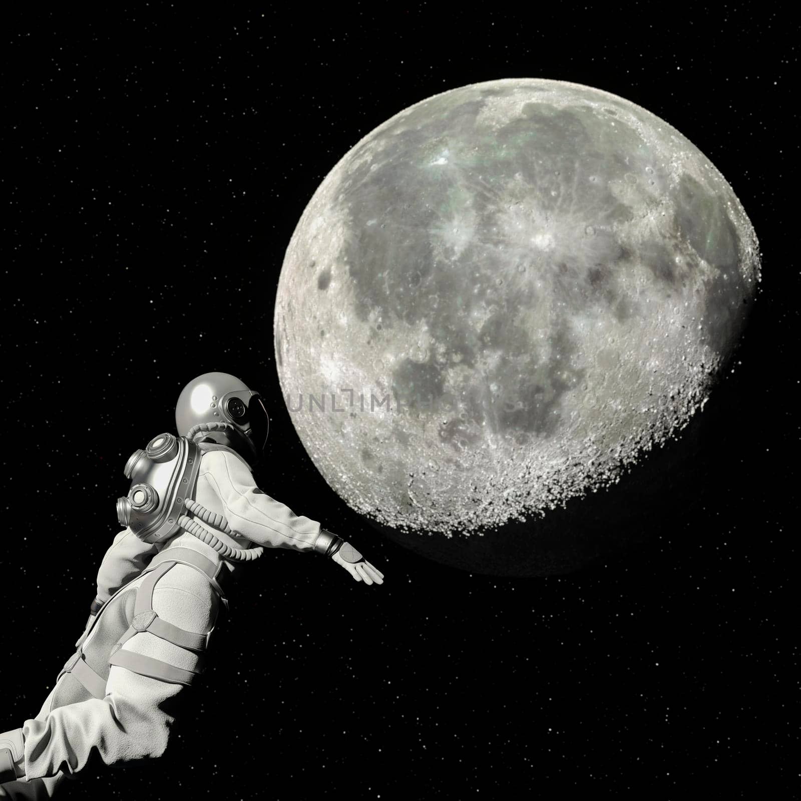 Astronaut walking in space with moon background by ankarb