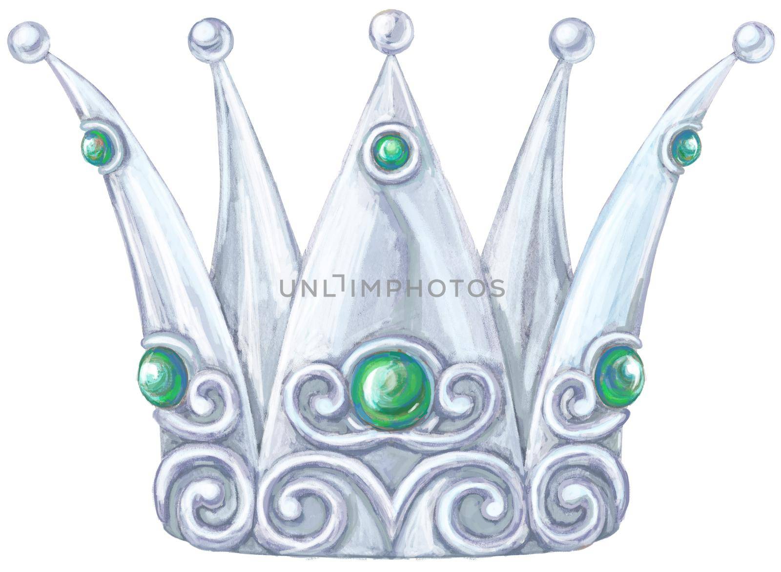 Watercolor silver crown with precious stones sapphre and fianit