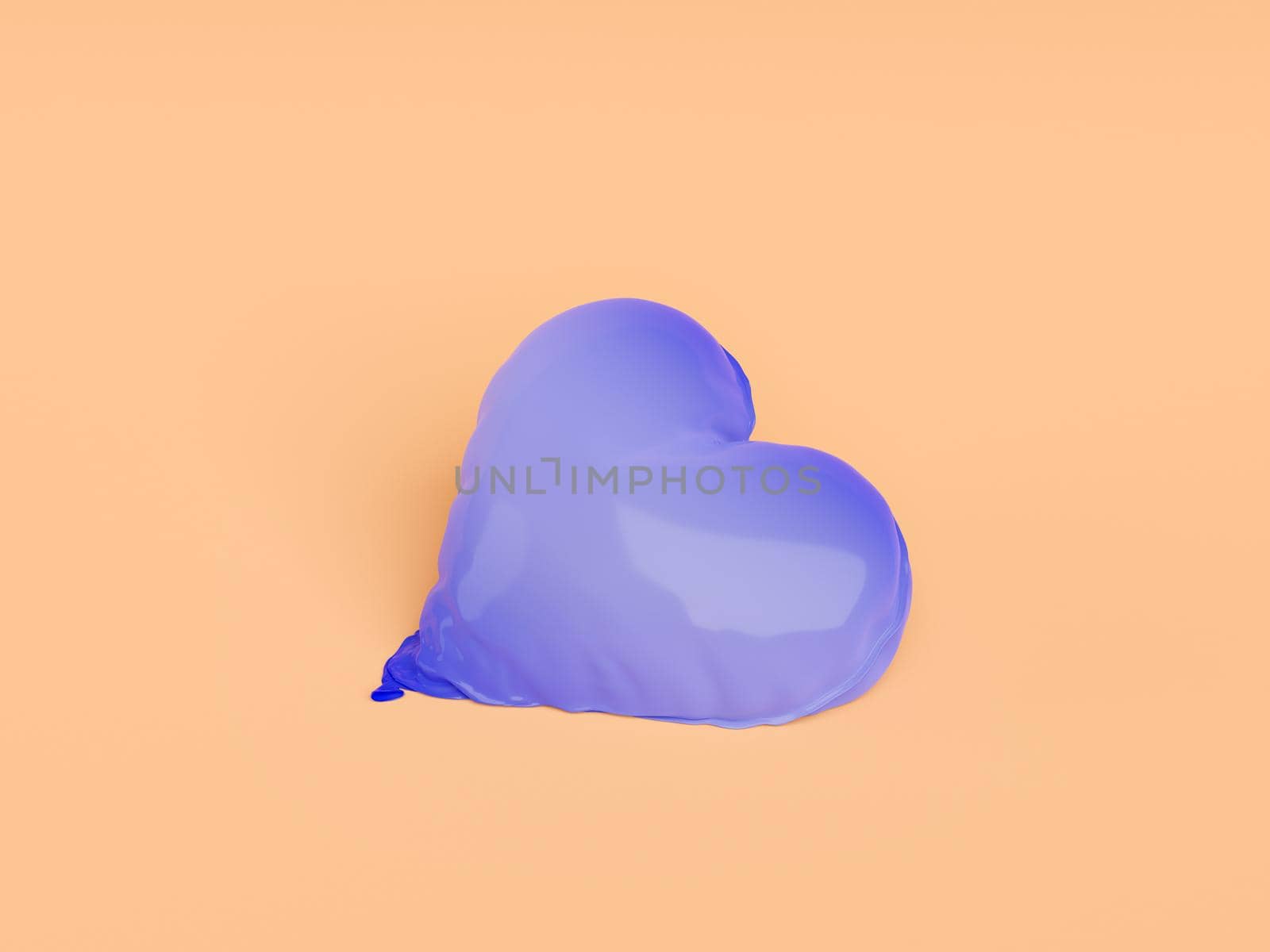 deflated heart shaped balloon. color of the year 2022 very peri. concept of valentine's day, heartbreak and love. 3d rendering