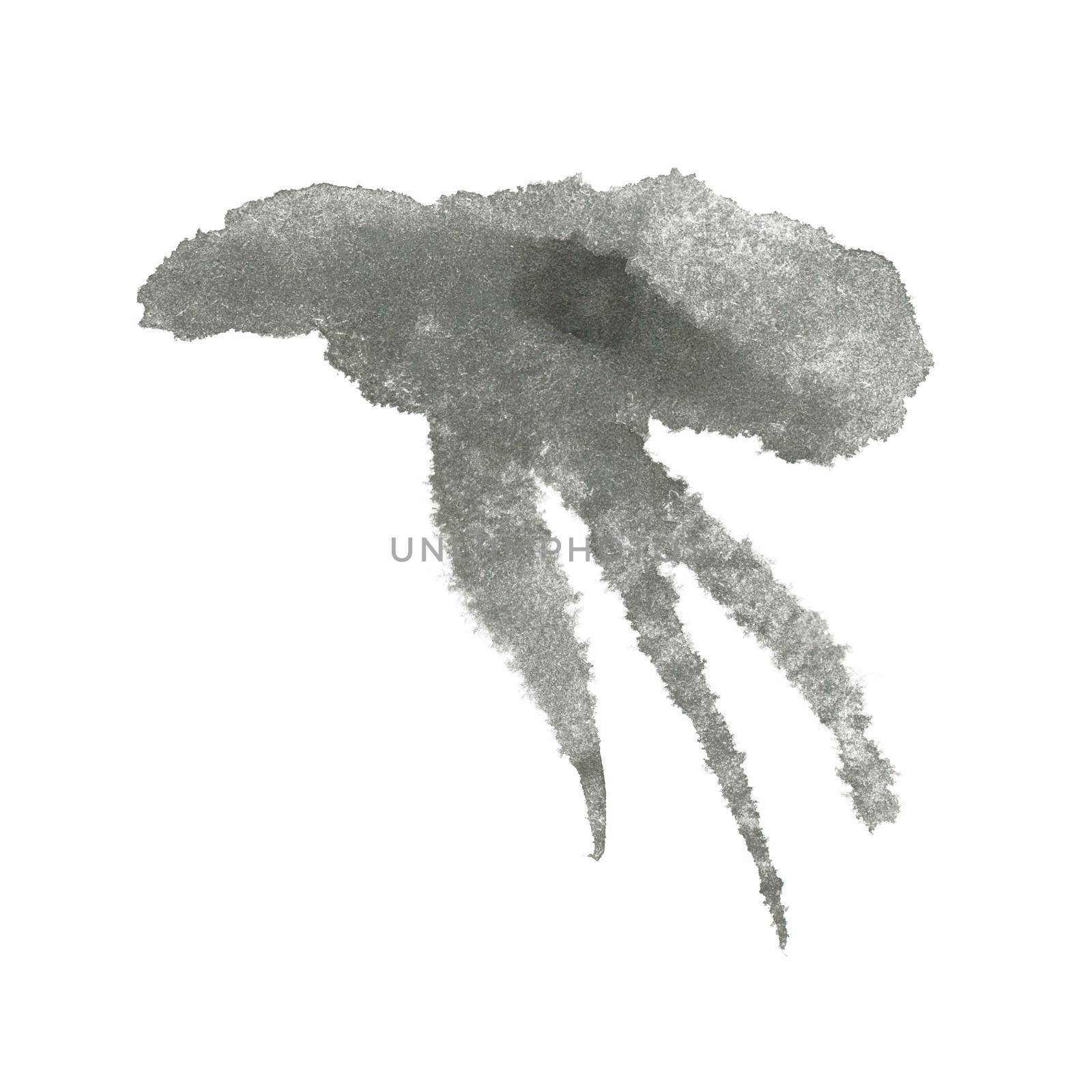 Black Hand drawn Abstract Watercolor Stain Isolated on White Background. Watercolour Spot for Decoration, Poster, Banner, Greeting Cards Design.