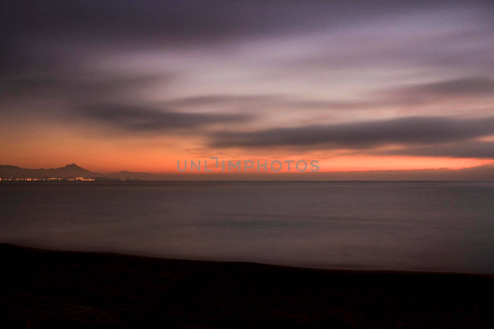 Beautiful Sunrise on the beach in winter in Arenales del Sol, Alicante,southern Spain
