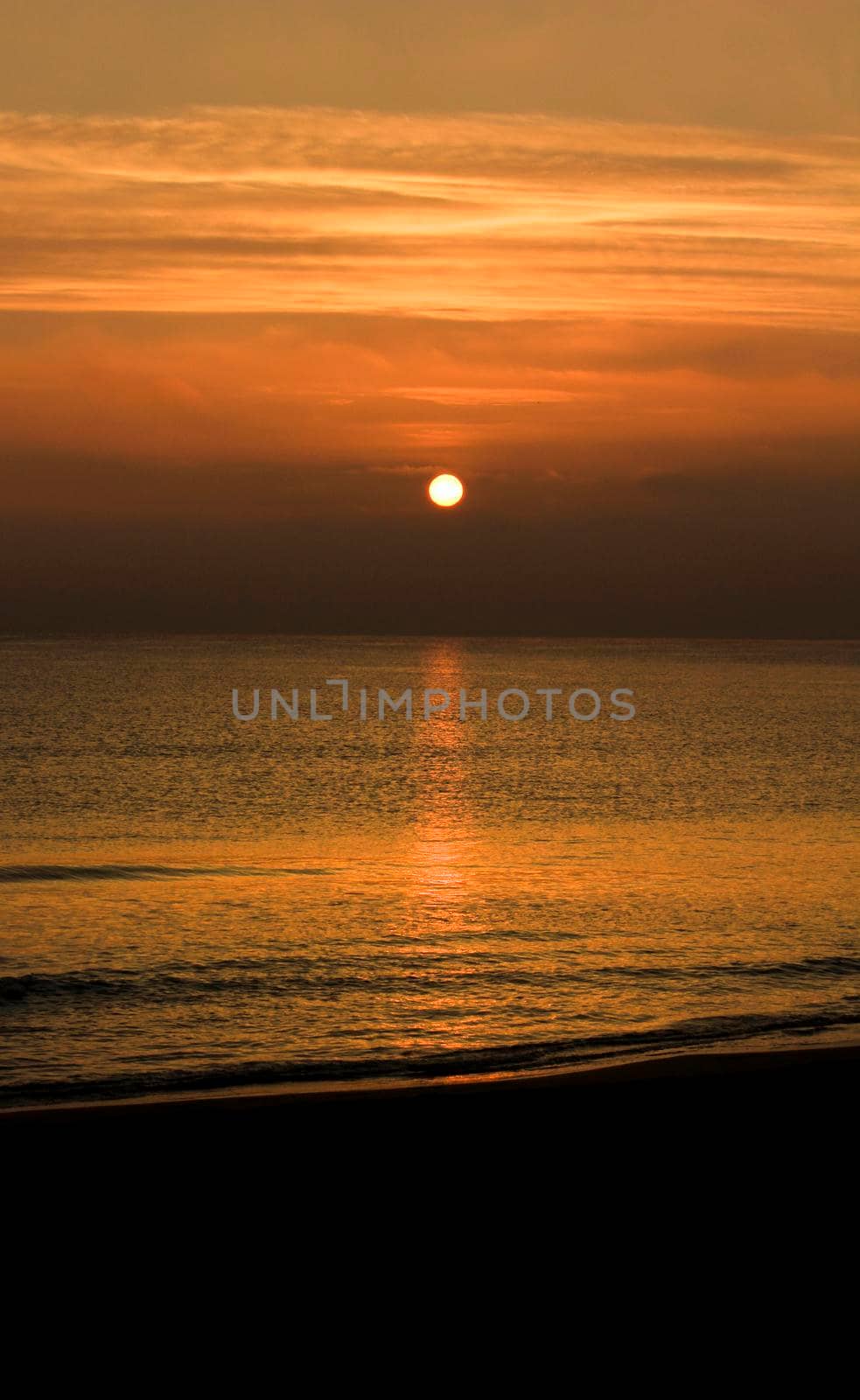 Beautiful Sunrise on the beach in winter in Arenales del Sol, Alicante,southern Spain