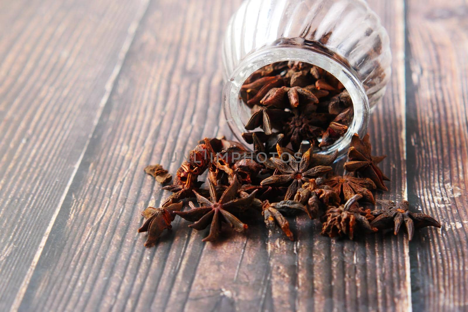 star anise fruit 0n table close pu .