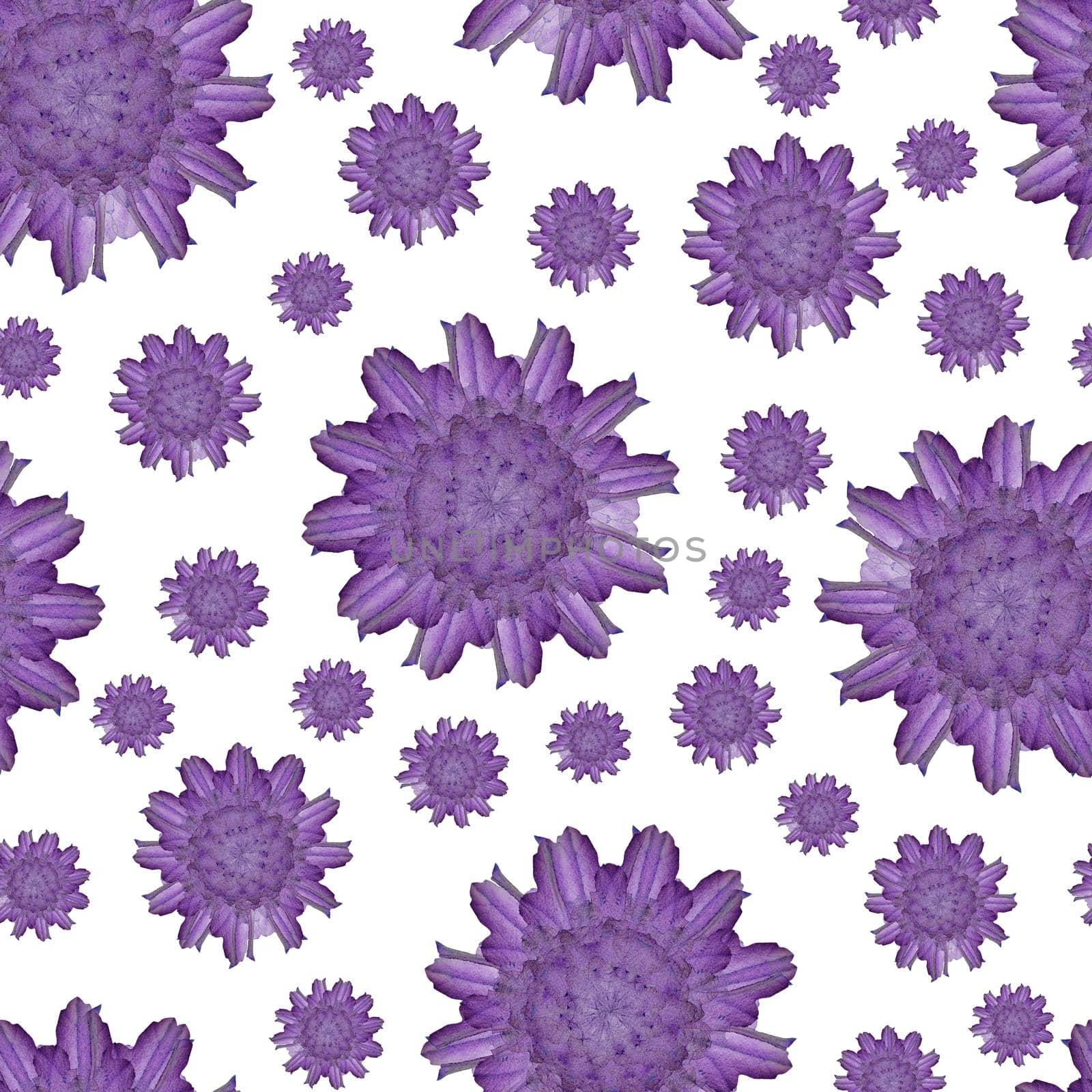 Floral Repeat Pattern. Violet Flower on White Background. by Rina_Dozornaya