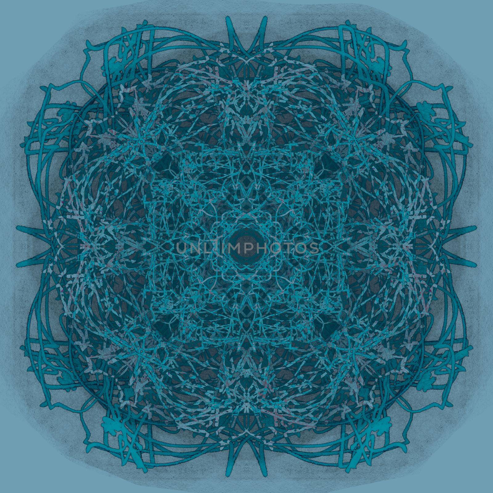 Abstract Blue Snowflake Isolated on Blue Background. by Rina_Dozornaya