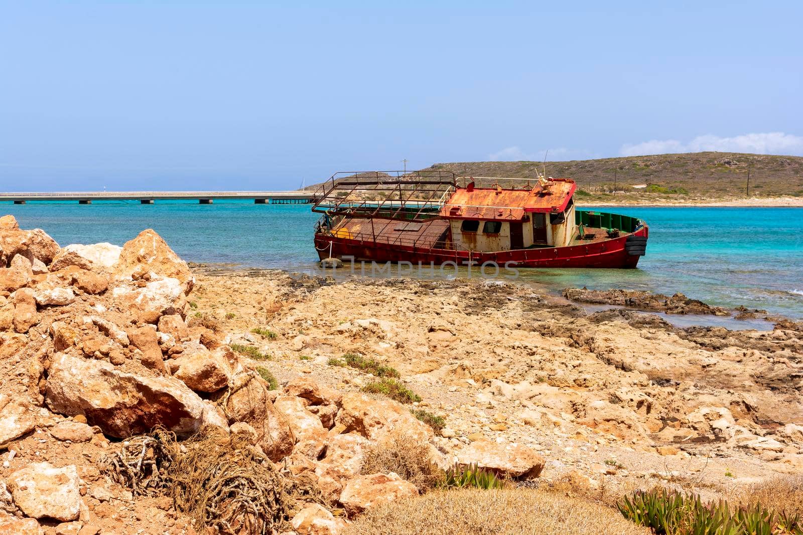 Shipwreck near Diakofti beach, Kythera island at Greece.