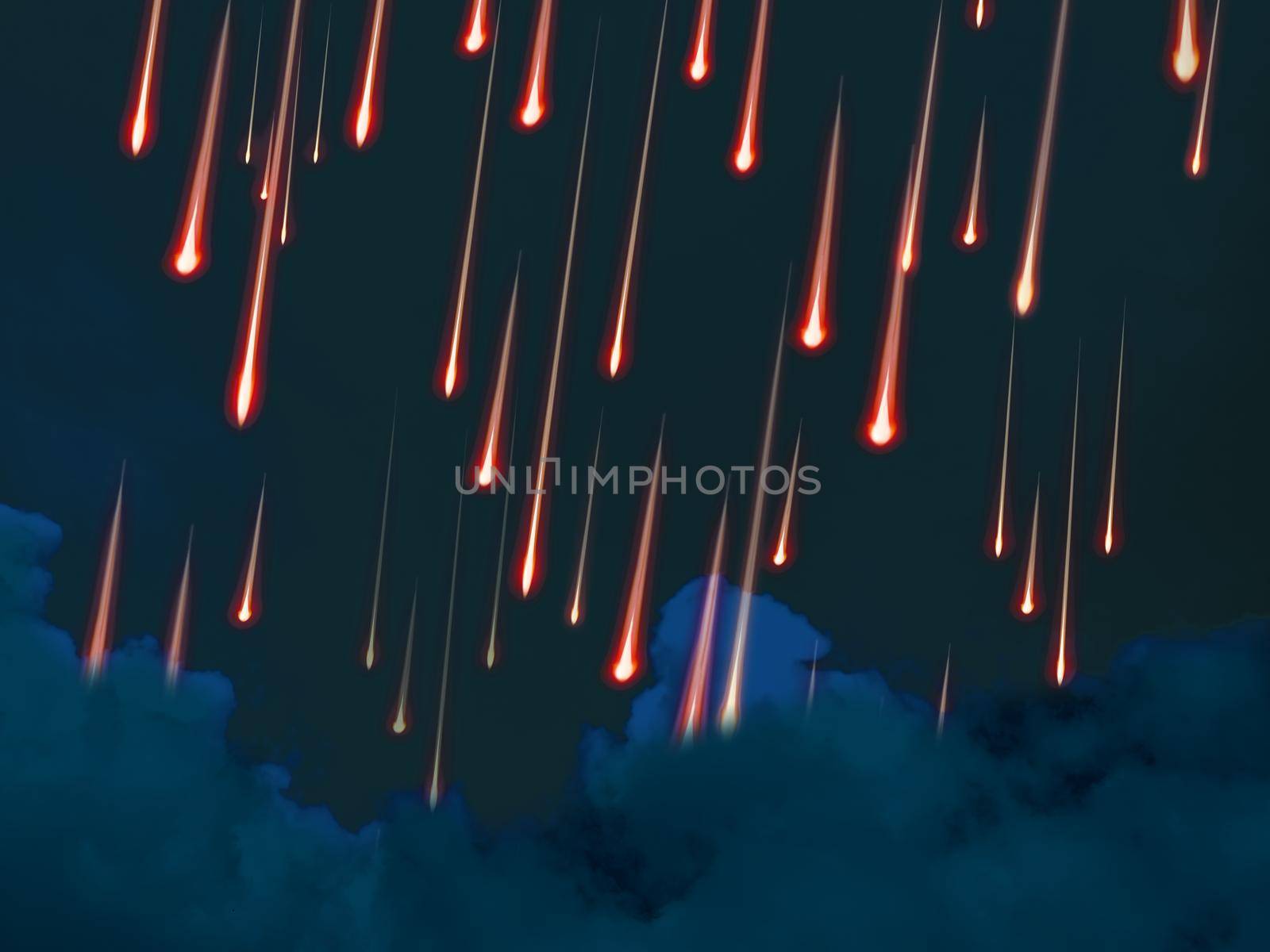red meteors rain on the night sky dark blue cloud
