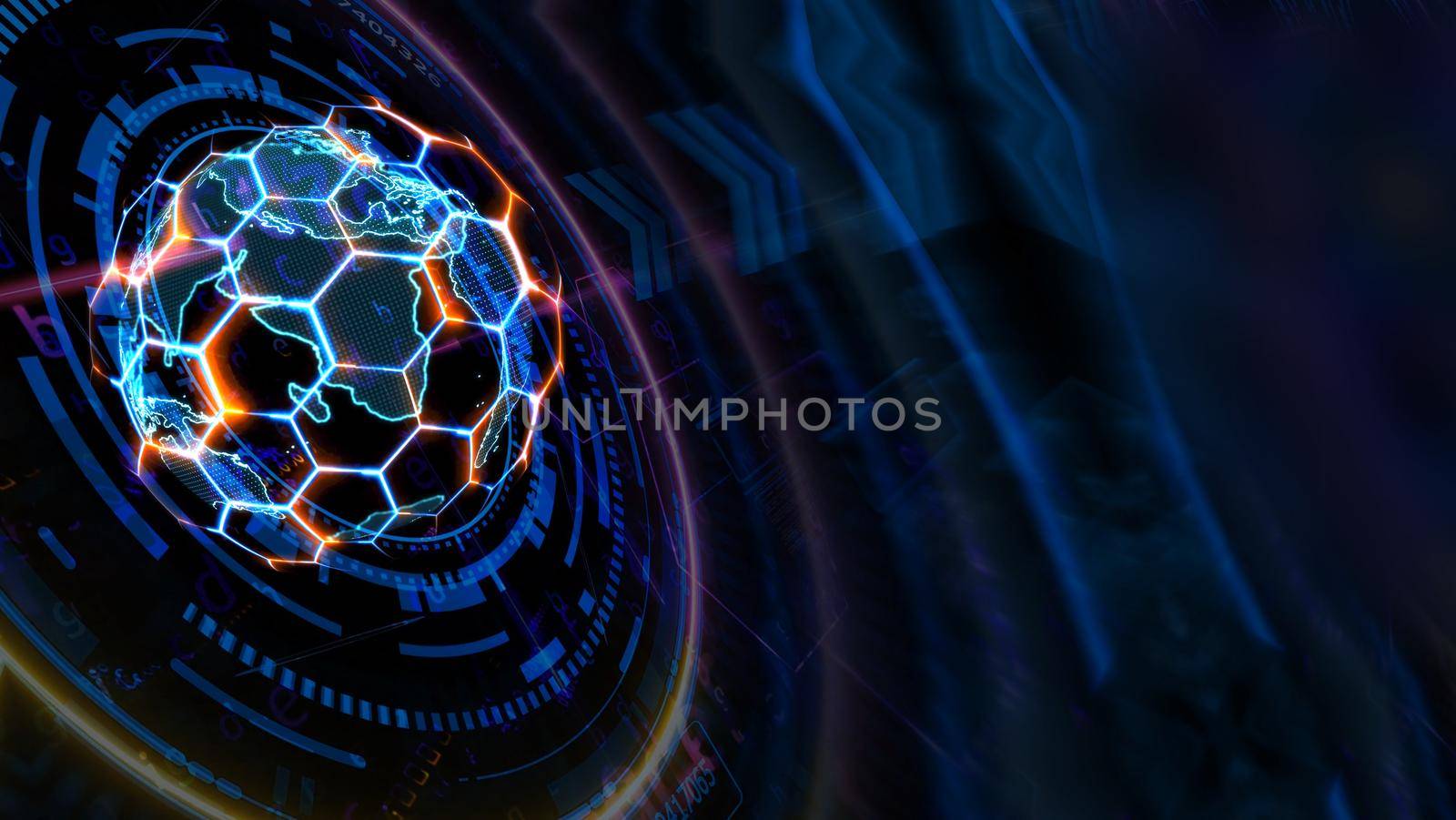 Quantum computer futuristic technology with digital hexagon and red blue laser by Darkfox