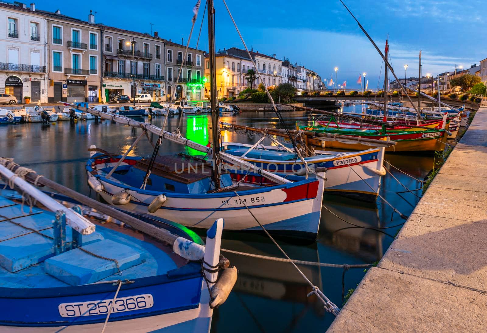 Quays and the royal canal in Sète, in the early morning, in Hérault, in Occitanie, France by Frederic