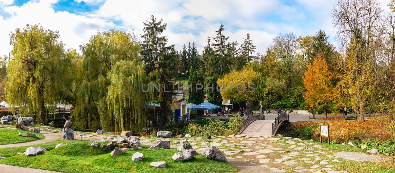 Uman, Ukraine 07.11.2020. Park sculpture in the Sofievsky arboretum or Sofiyivsky Park on a sunny autumn day