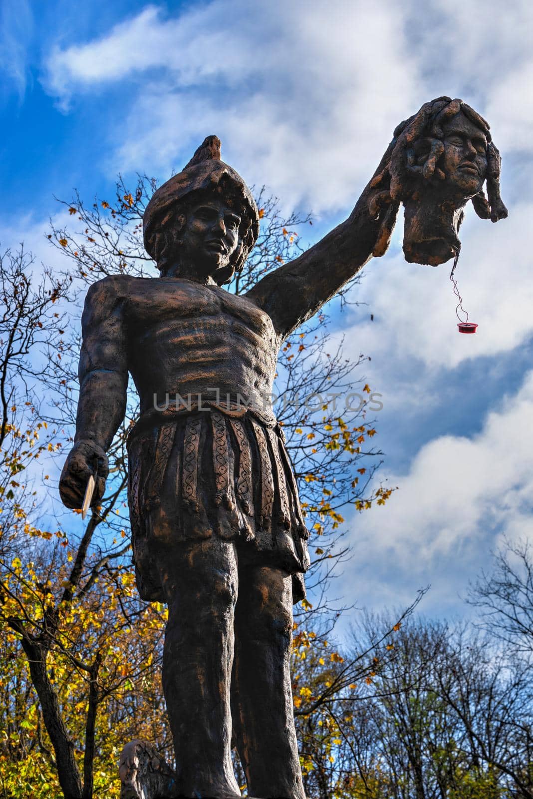 Uman, Ukraine 07.11.2020. Park sculpture in the Sofievsky arboretum or Sofiyivsky Park on a sunny autumn day