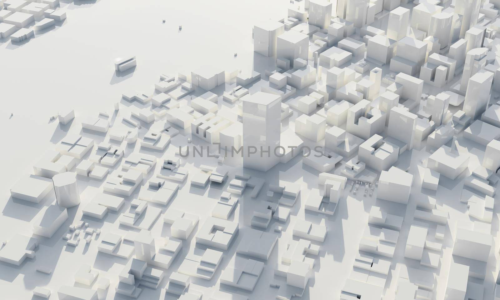 Skyscraper and metropolis city in monochrome. Architecture and Business city plan concept. Low polygon cityscape scene. Blueprint for mega project theme. Copy space. 3D illustration rendering