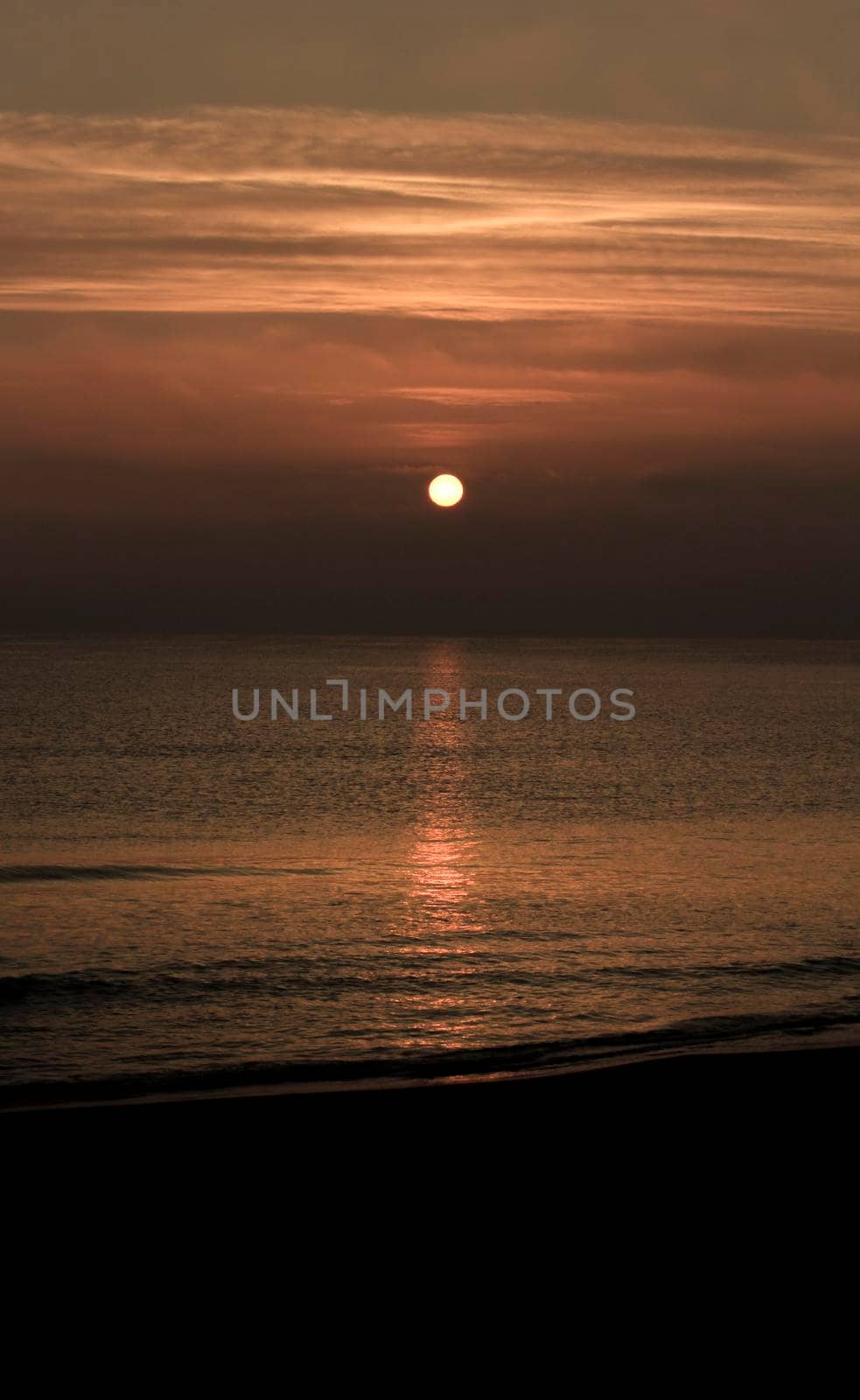 Beautiful Sunrise on the beach in winter in Arenales del Sol, Alicante,southern Spain