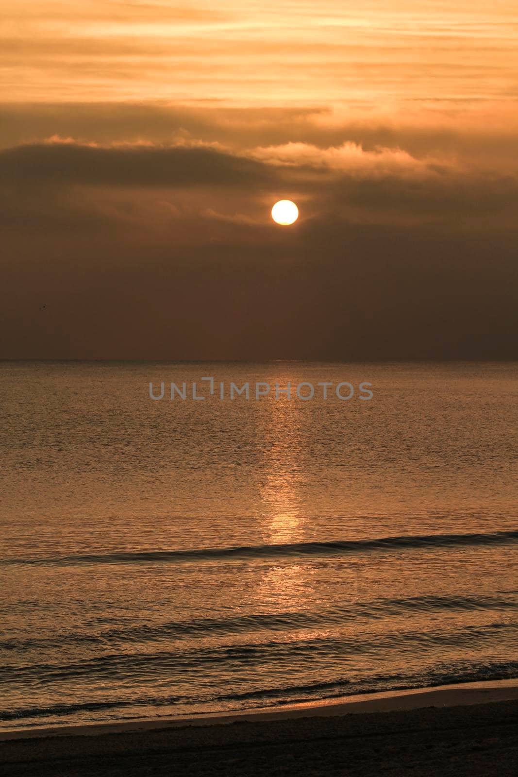 Beautiful Sunrise on the beach in winter in Arenales del Sol, Alicante,southern Spain