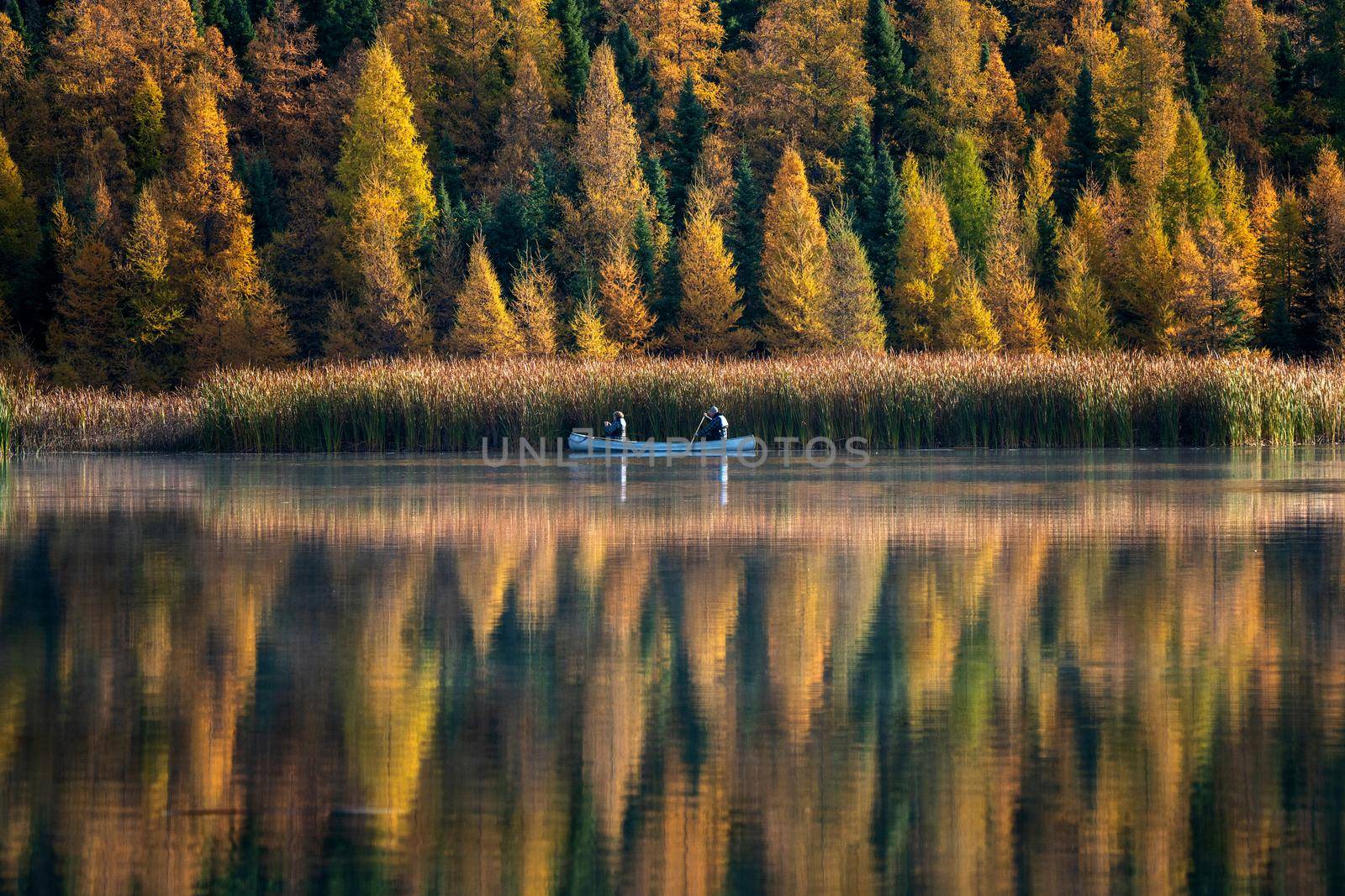 Prairie colors in fall yellow orange trees canoe calm