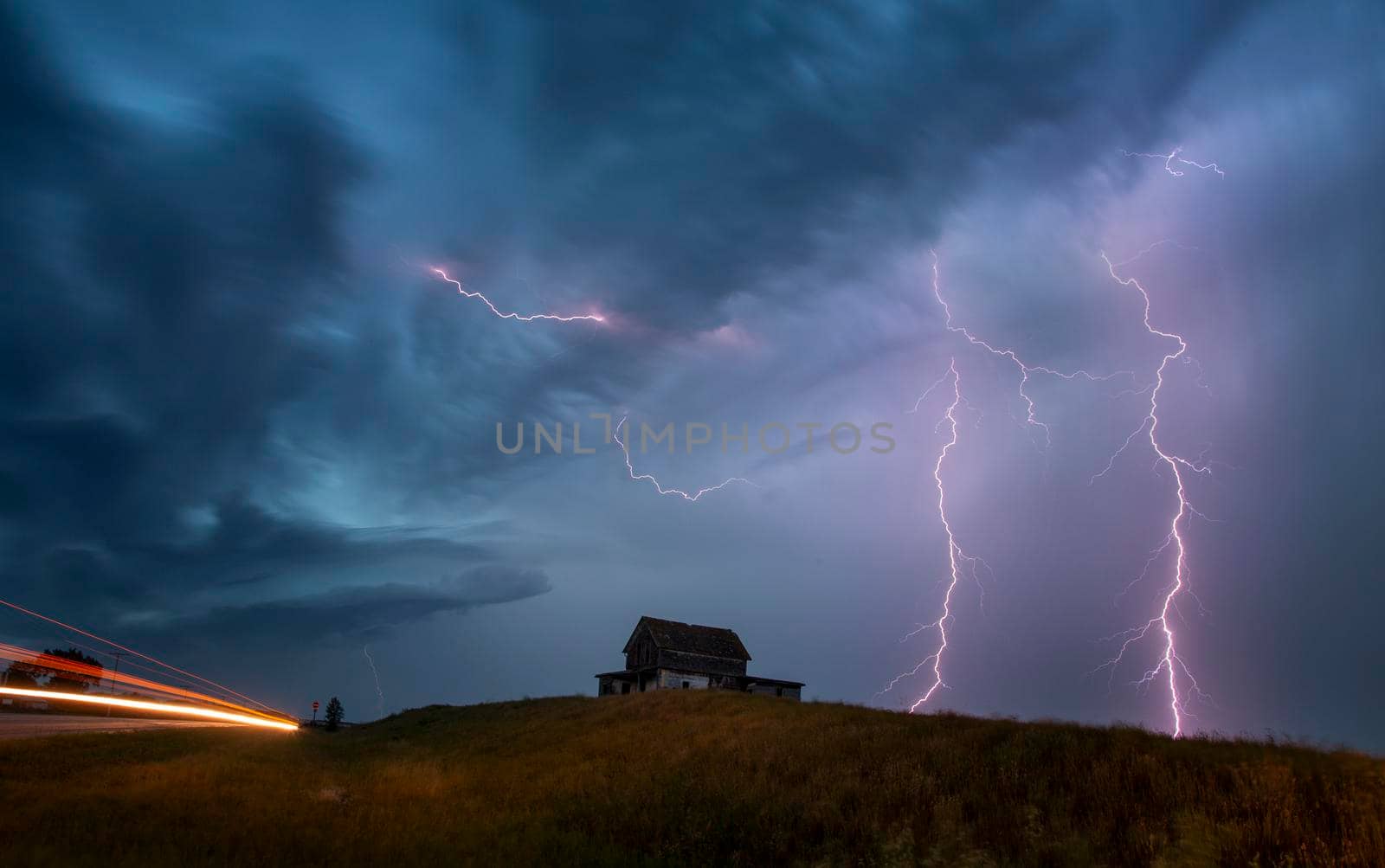 Major lightning Saskatchewan storm in summer rural Canada