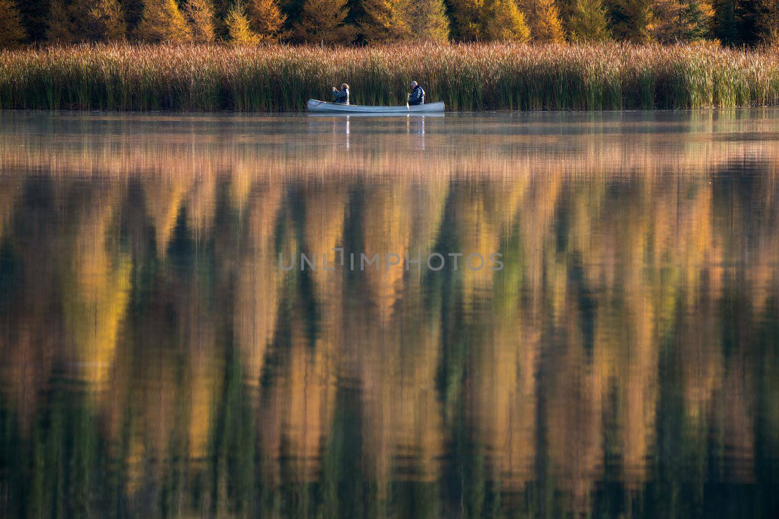 Prairie colors in fall yellow orange trees canoe calm