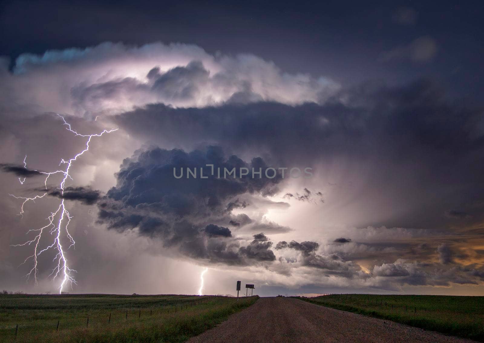 Major lightning Saskatchewan storm in summer rural Canada