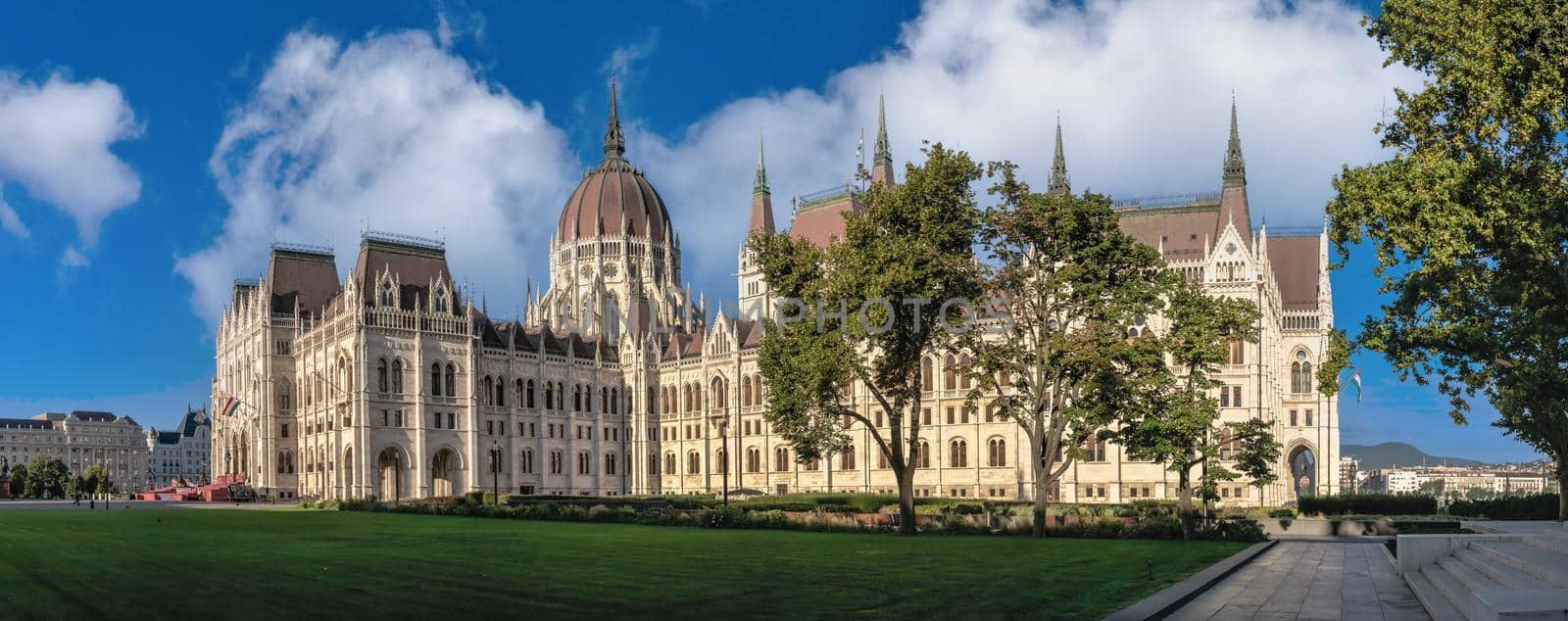 Budapest, Hungary 18.08.2021. Parliament building on the embankment of Budapest, Hungary, on a sunny summer morning