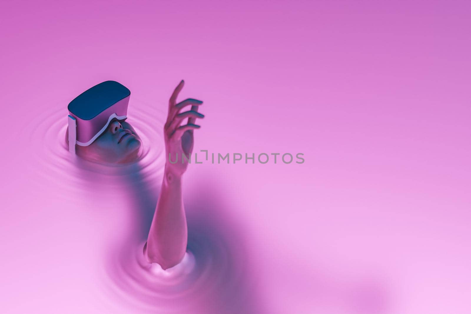 surreal girl with VR glasses immersed in liquid by asolano