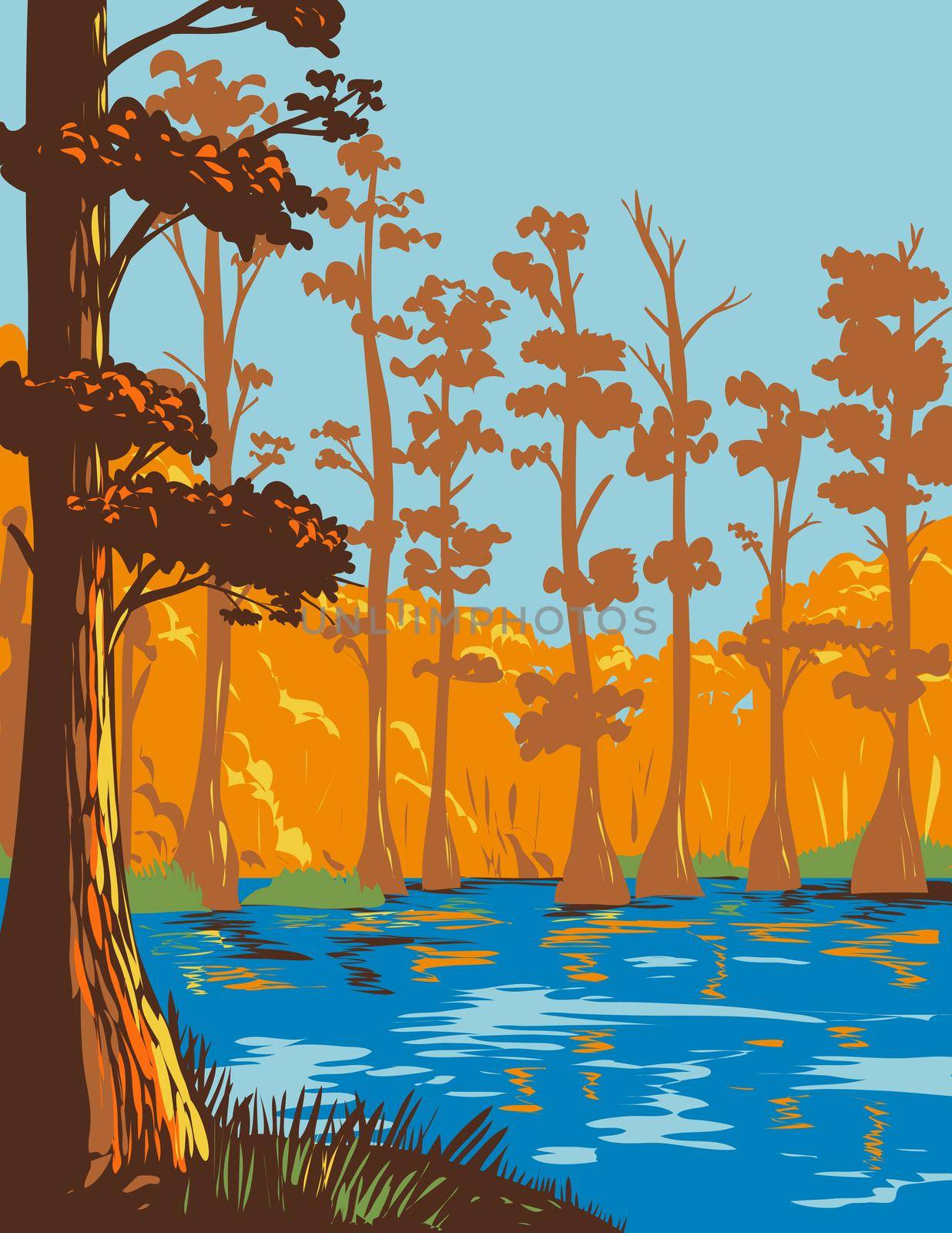 Cane Creek State Park with Bayou Bartholomew on North Bank of Cane Creek Lake Arkansas WPA Poster Art by patrimonio