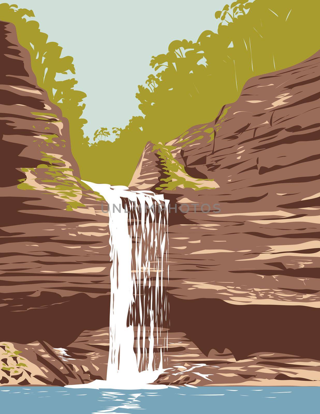 Petit Jean State Park with Cedar Falls in Conway County Adjacent to the Arkansas River in Arkansas WPA Poster Art by patrimonio